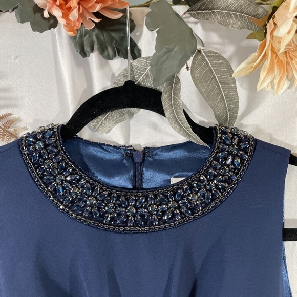 NWT $338 leena for Mac‎ Duggal [ 8 ] Embellished High Neck Pleated Gown Blue - Picture 11 of 15